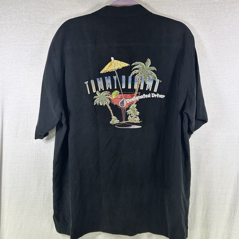 Tommy Bahama Titled Designated Driver, Silk Black Golf Shirt Mens Large